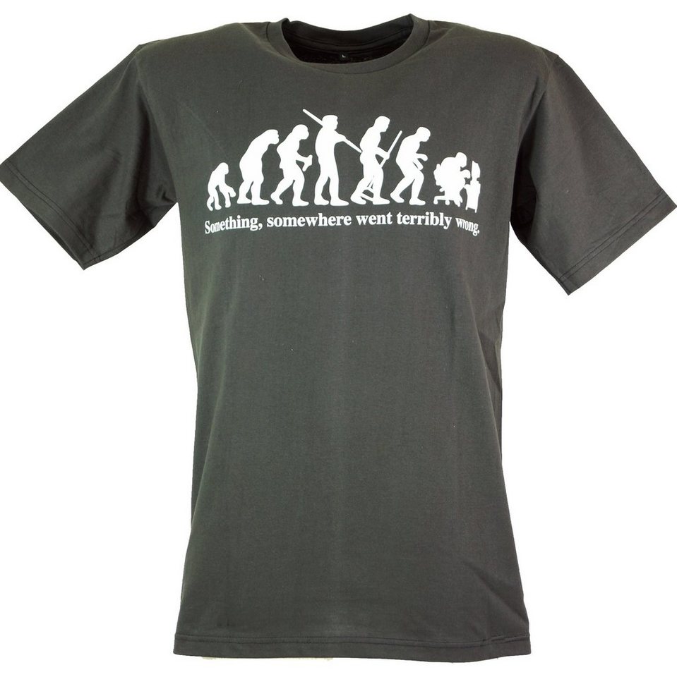 Guru-Shop T-Shirt Fun Retro Art T-Shirt `Evolution` - grau alternative Bekleidung von Guru-Shop