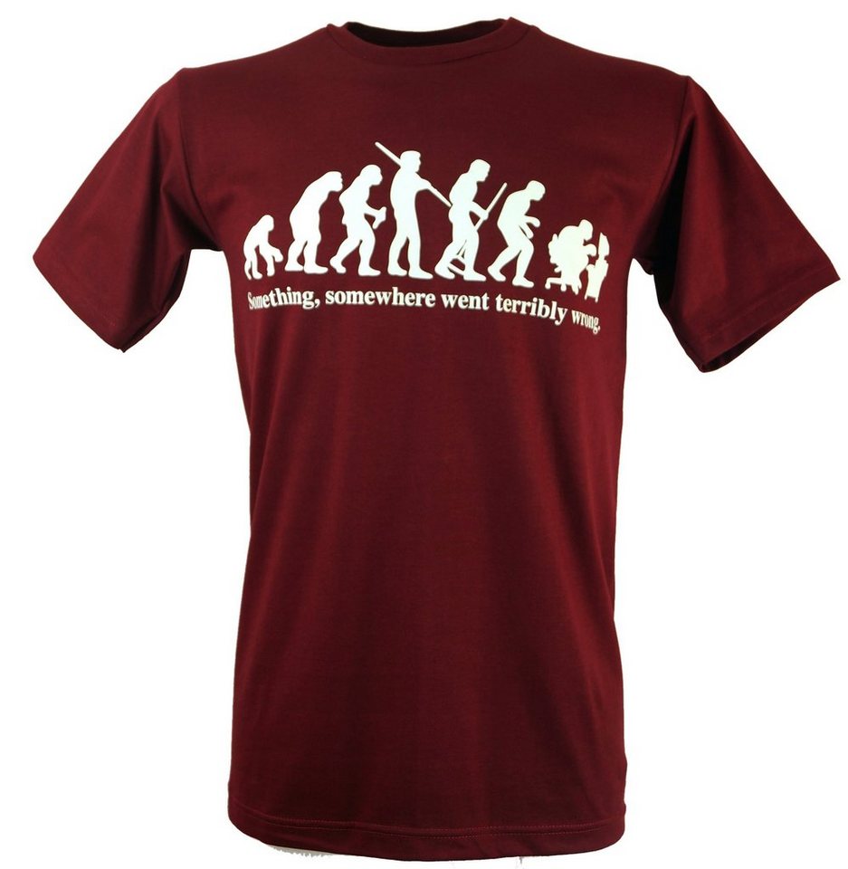 Guru-Shop T-Shirt Fun Retro Art T-Shirt `Evolution` - rot alternative Bekleidung von Guru-Shop