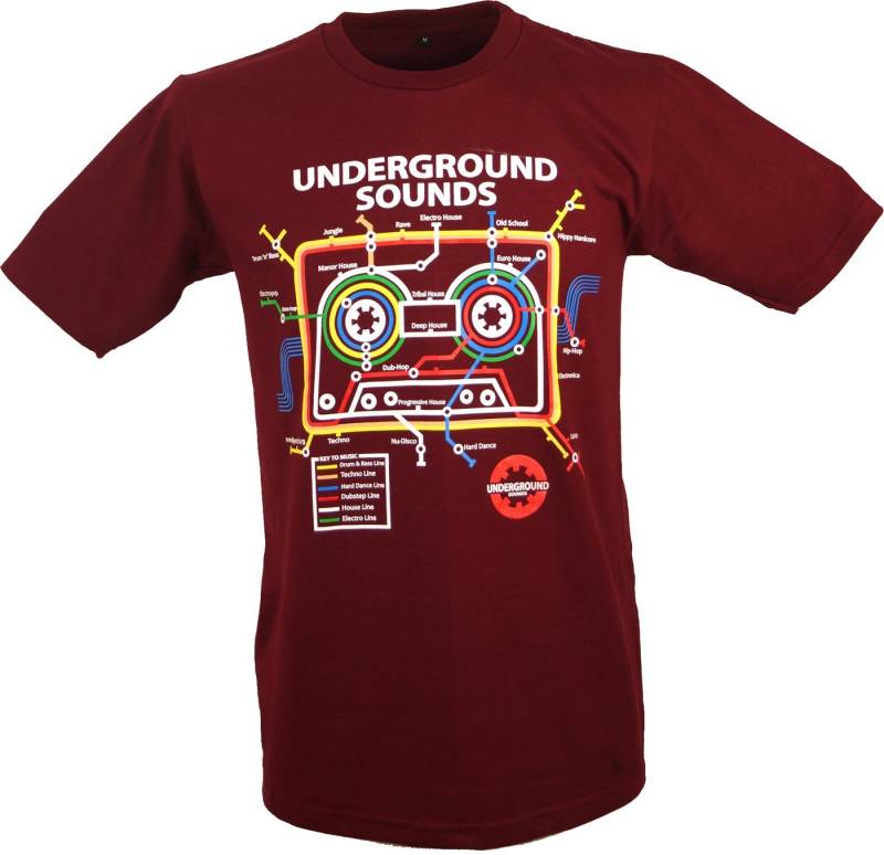 Guru-Shop T-Shirt Fun Retro Art T-Shirt `Underground Sound` - rot alternative Bekleidung von Guru-Shop