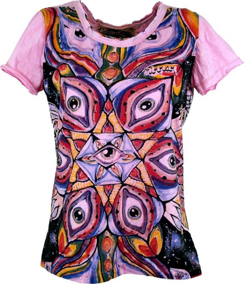 Guru-Shop T-Shirt Mirror Damen T-Shirt - Auge rosa Festival, Goa Style, alternative Bekleidung von Guru-Shop