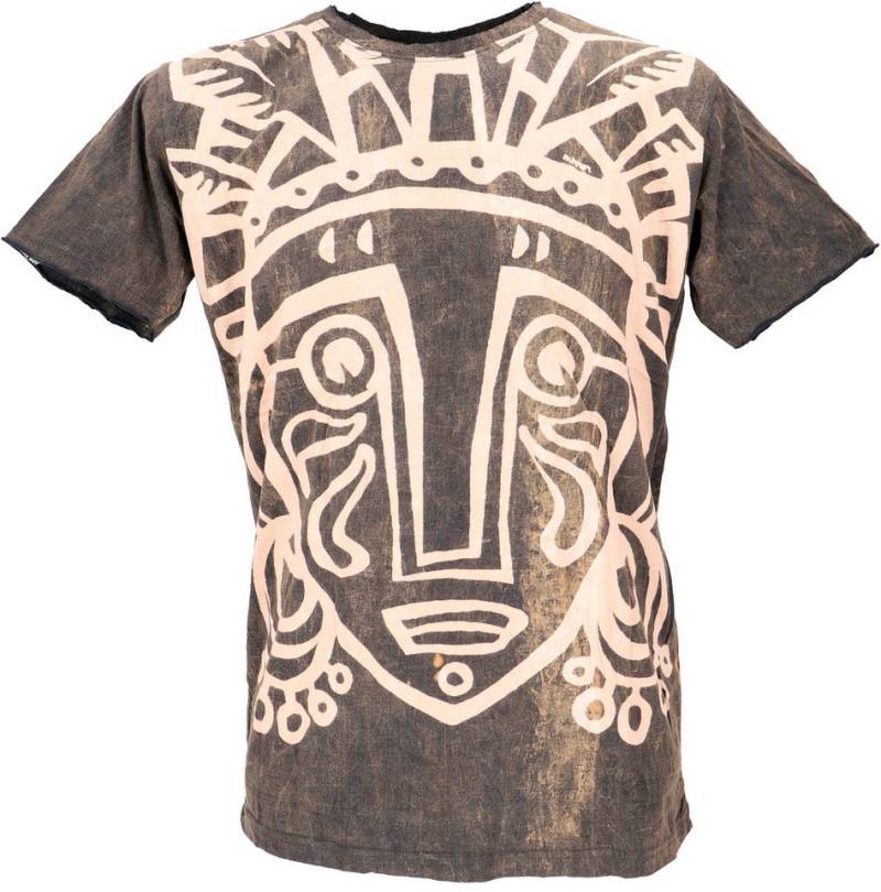 Guru-Shop T-Shirt Mirror Herren T-Shirt, Yoga Shirt - Face/taupe Goa Style, Festival, alternative Bekleidung von Guru-Shop
