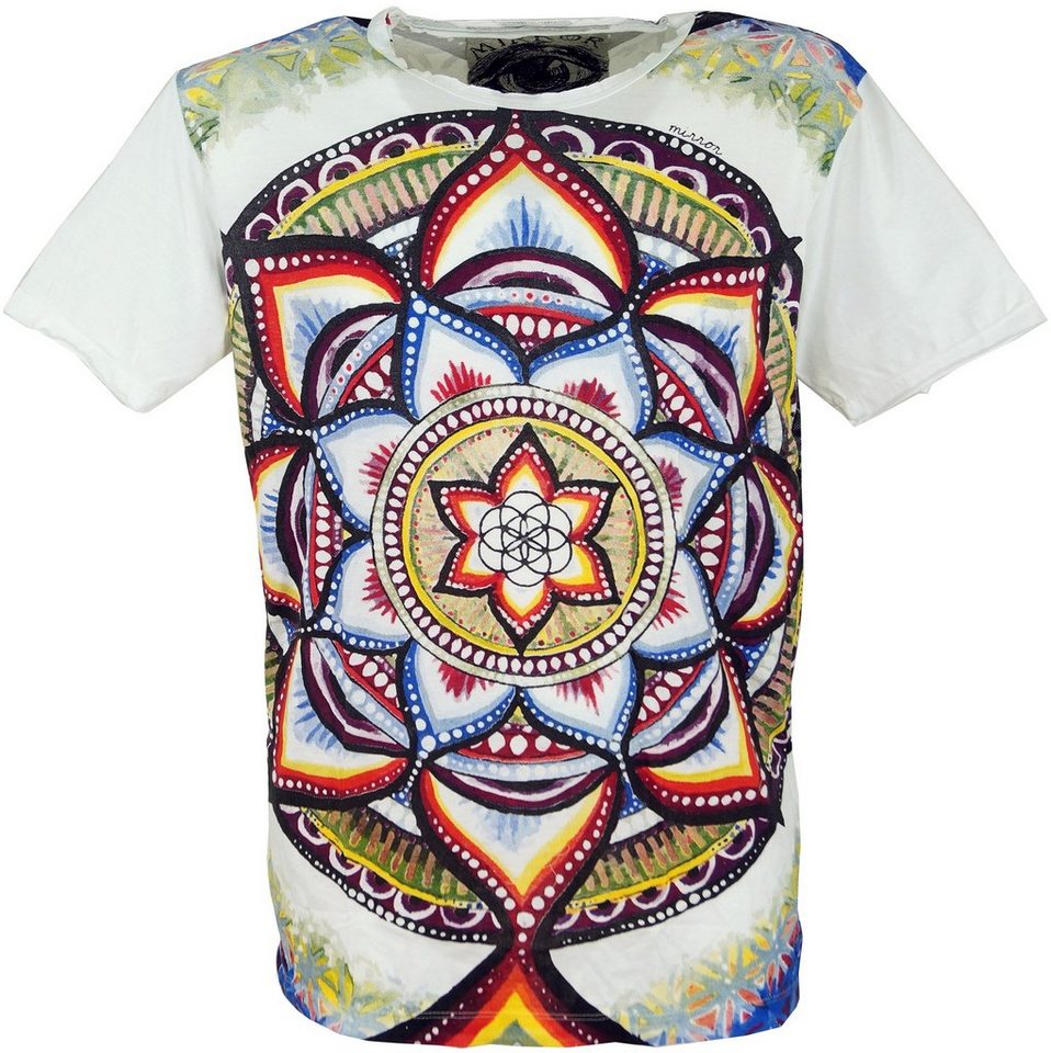 Guru-Shop T-Shirt Mirror T-Shirt - Mandala weiß Goa Style, Festival, alternative Bekleidung von Guru-Shop