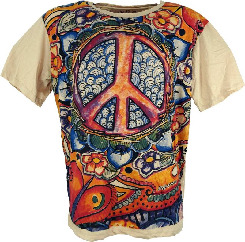 Guru-Shop T-Shirt Mirror T-Shirt - Peace beige Goa Style, Festival, alternative Bekleidung von Guru-Shop