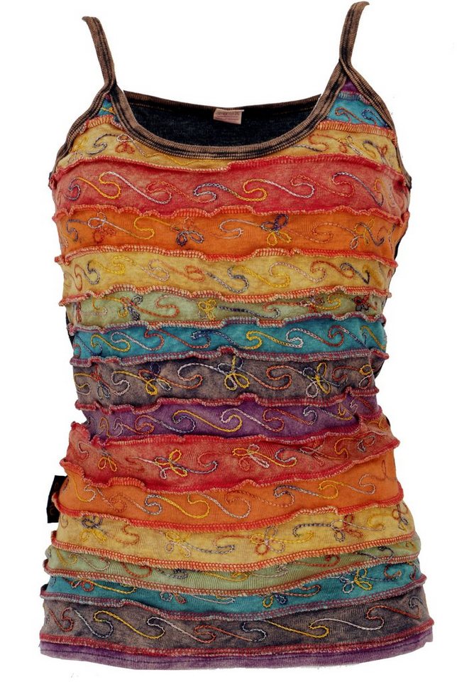 Guru-Shop T-Shirt Stonewash Goa Top - Regenbogen 3 Festival, Ethno Style, Hippie, alternative Bekleidung von Guru-Shop