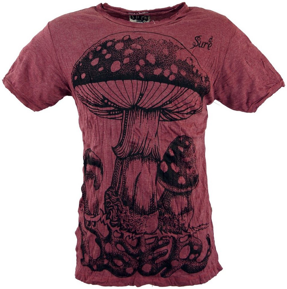Guru-Shop T-Shirt Sure Herren T-Shirt Fliegenpilz - bordeaux Goa Style, Festival, alternative Bekleidung von Guru-Shop