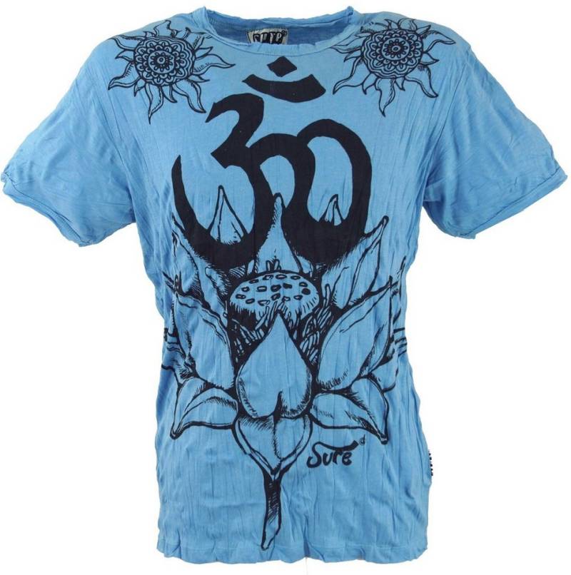 Guru-Shop T-Shirt Sure Herren T-Shirt Lotus OM - hellblau Goa Style, Festival, alternative Bekleidung von Guru-Shop