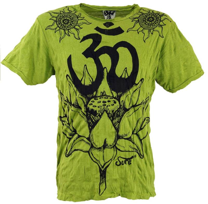 Guru-Shop T-Shirt Sure Herren T-Shirt Lotus OM - lemon Goa Style, Festival, alternative Bekleidung von Guru-Shop