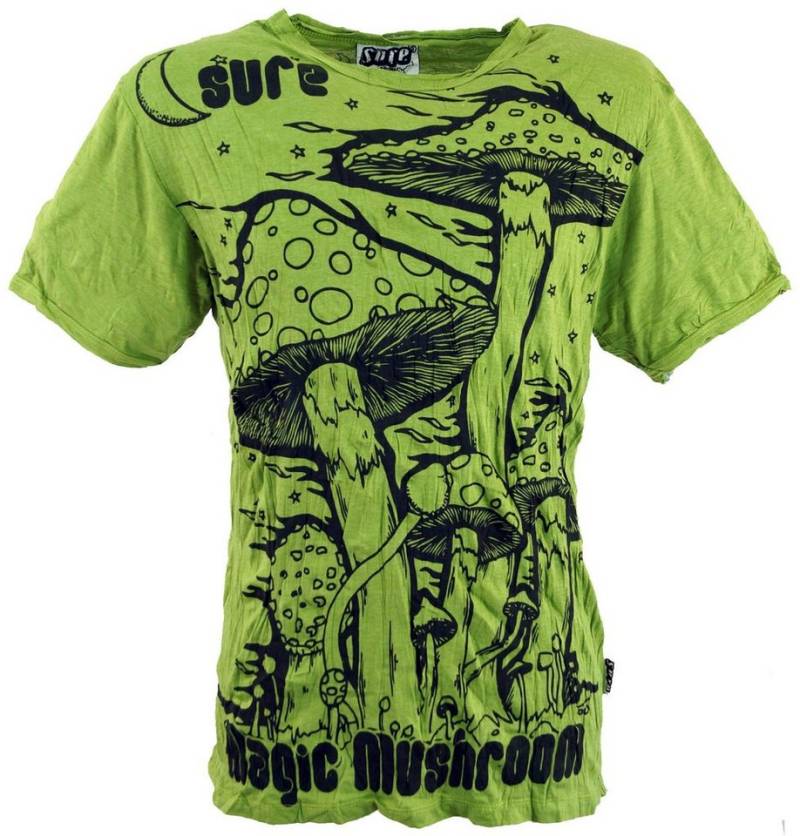 Guru-Shop T-Shirt Sure Herren T-Shirt Magic Mushroom - lemon Goa Style, Festival, alternative Bekleidung von Guru-Shop