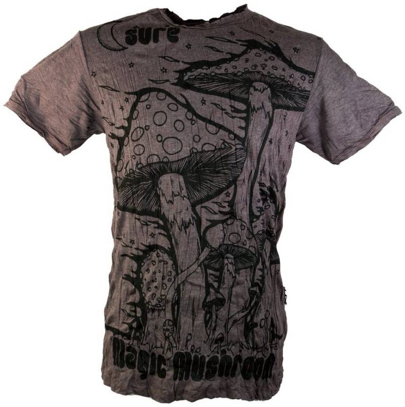Guru-Shop T-Shirt Sure Herren T-Shirt Magic Mushroom - taupe Goa Style, Festival, alternative Bekleidung von Guru-Shop