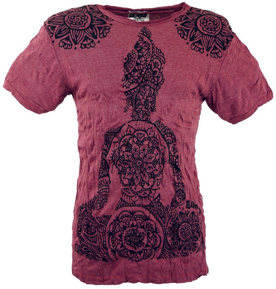 Guru-Shop T-Shirt Sure Herren T-Shirt Mandala Buddha - bordeaux Goa Style, Festival, alternative Bekleidung von Guru-Shop