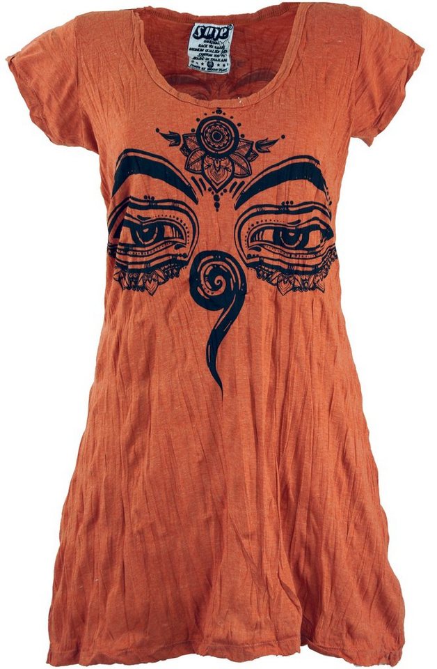 Guru-Shop T-Shirt Sure Long Shirt, Minikleid Buddhas Augen -.. Festival, Goa Style, alternative Bekleidung von Guru-Shop