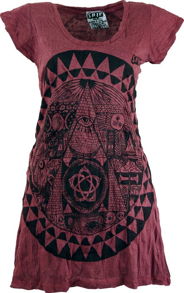 Guru-Shop T-Shirt Sure Long Shirt, Minikleid Mandala - bordeaux Festival, Goa Style, alternative Bekleidung von Guru-Shop