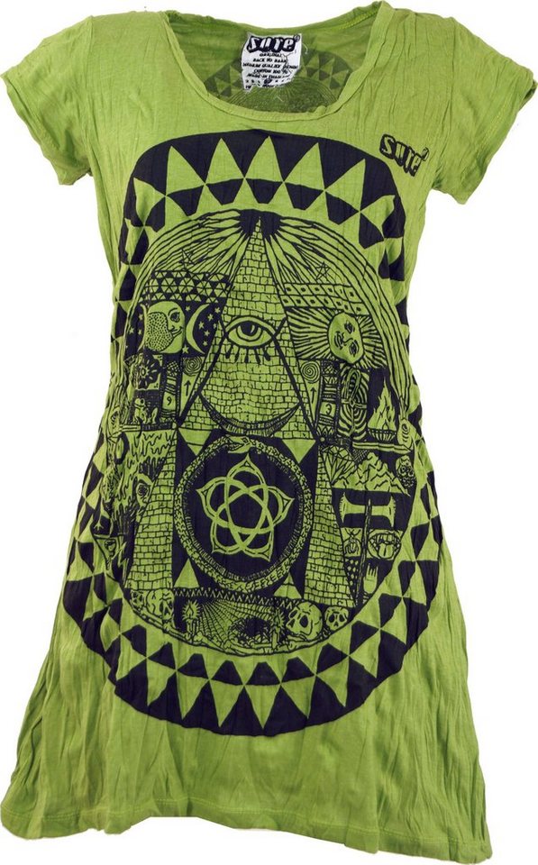 Guru-Shop T-Shirt Sure Long Shirt, Minikleid Mandala - lemon Festival, Goa Style, alternative Bekleidung von Guru-Shop