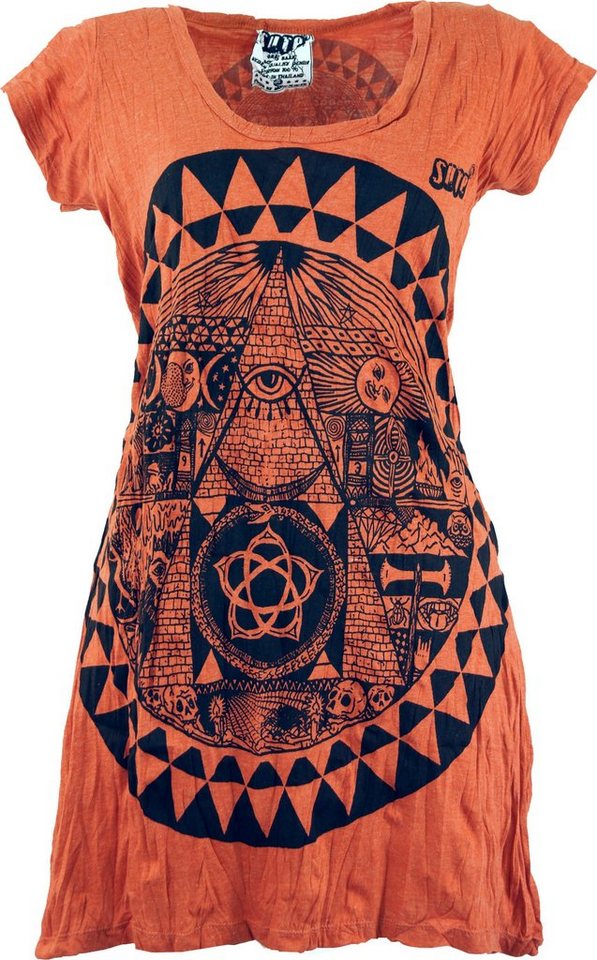 Guru-Shop T-Shirt Sure Long Shirt, Minikleid Mandala - rostorange Festival, Goa Style, alternative Bekleidung von Guru-Shop