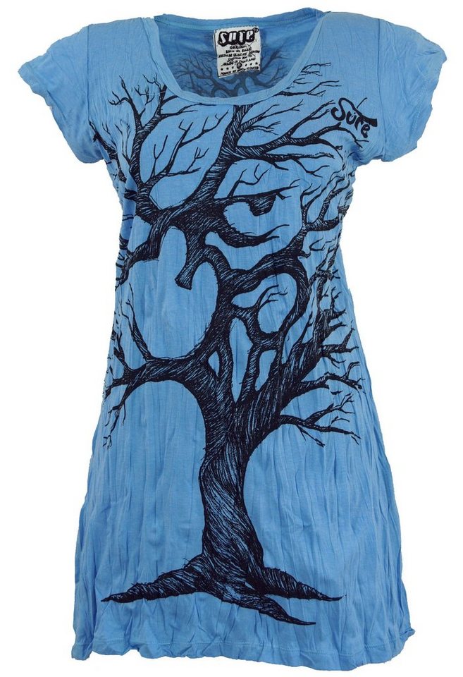 Guru-Shop T-Shirt Sure Long Shirt, Minikleid OM Tree - hellblau Goa Style, alternative Bekleidung, Festival von Guru-Shop