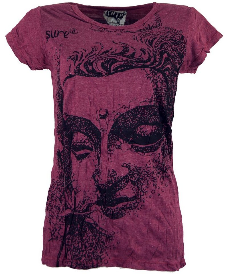 Guru-Shop T-Shirt Sure T-Shirt Buddha - bordeaux Festival, Goa Style, alternative Bekleidung von Guru-Shop