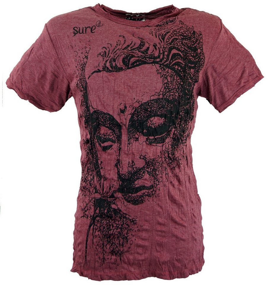 Guru-Shop T-Shirt Sure Herren T-Shirt Buddha - bordeaux Goa Style, Festival, alternative Bekleidung von Guru-Shop