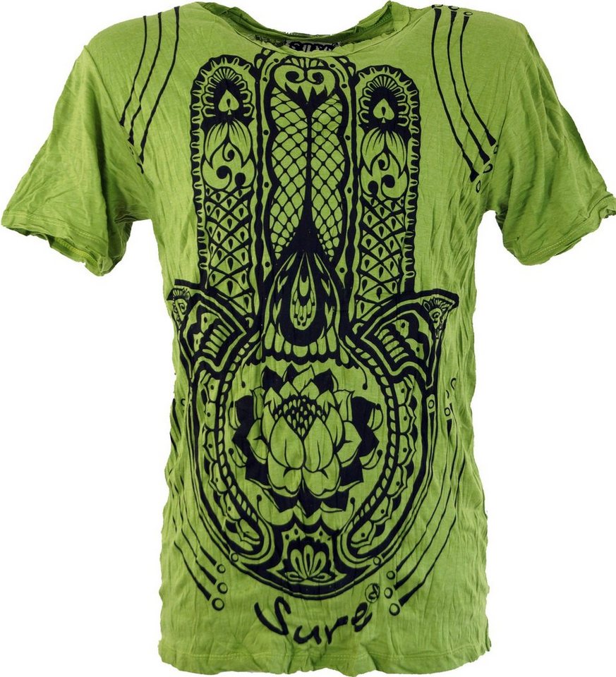 Guru-Shop T-Shirt Sure Herren T-Shirt Fatimas Hand - lemon Goa Style, Festival, alternative Bekleidung von Guru-Shop