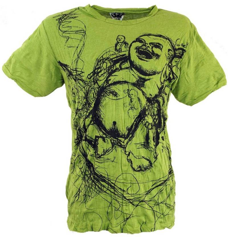 Guru-Shop T-Shirt Sure Herren T-Shirt Happy Buddha - lemon Goa Style, Festival, alternative Bekleidung von Guru-Shop
