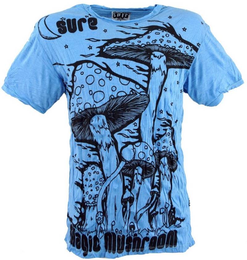Guru-Shop T-Shirt Sure Herren T-Shirt Magic Mushroom - hellblau Goa Style, Festival, alternative Bekleidung von Guru-Shop