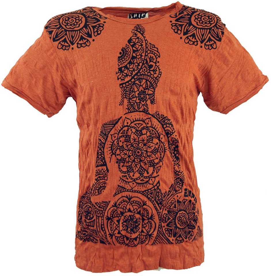 Guru-Shop T-Shirt Sure Herren T-Shirt Mandala Buddha - rostorange Festival, alternative Bekleidung, Goa Style von Guru-Shop