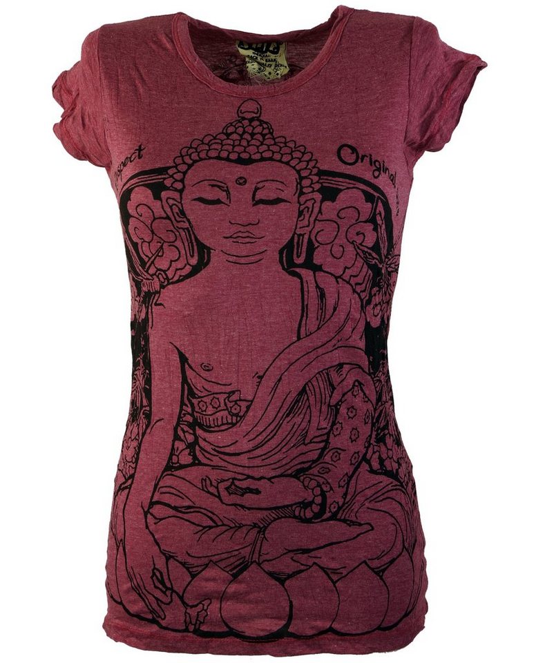 Guru-Shop T-Shirt Sure T-Shirt Meditation Buddha - bordeaux Festival, Goa Style, alternative Bekleidung von Guru-Shop