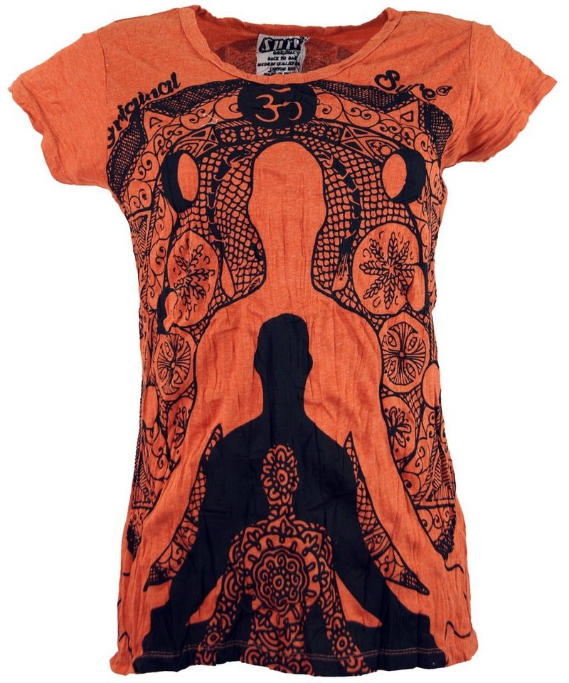 Guru-Shop T-Shirt Sure T-Shirt Meditation Buddha - rostorange Festival, Goa Style, alternative Bekleidung von Guru-Shop