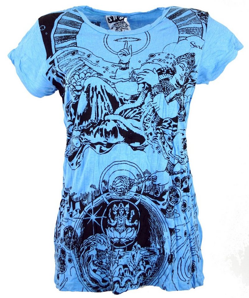 Guru-Shop T-Shirt Sure T-Shirt Meditation Thai Buddha - hellblau Festival, Goa Style, alternative Bekleidung von Guru-Shop