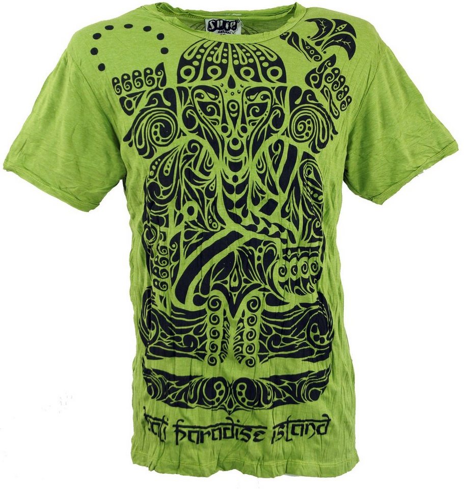 Guru-Shop T-Shirt Sure Herren T-Shirt Tribal Ganesha - lemon Goa Style, Festival, alternative Bekleidung von Guru-Shop