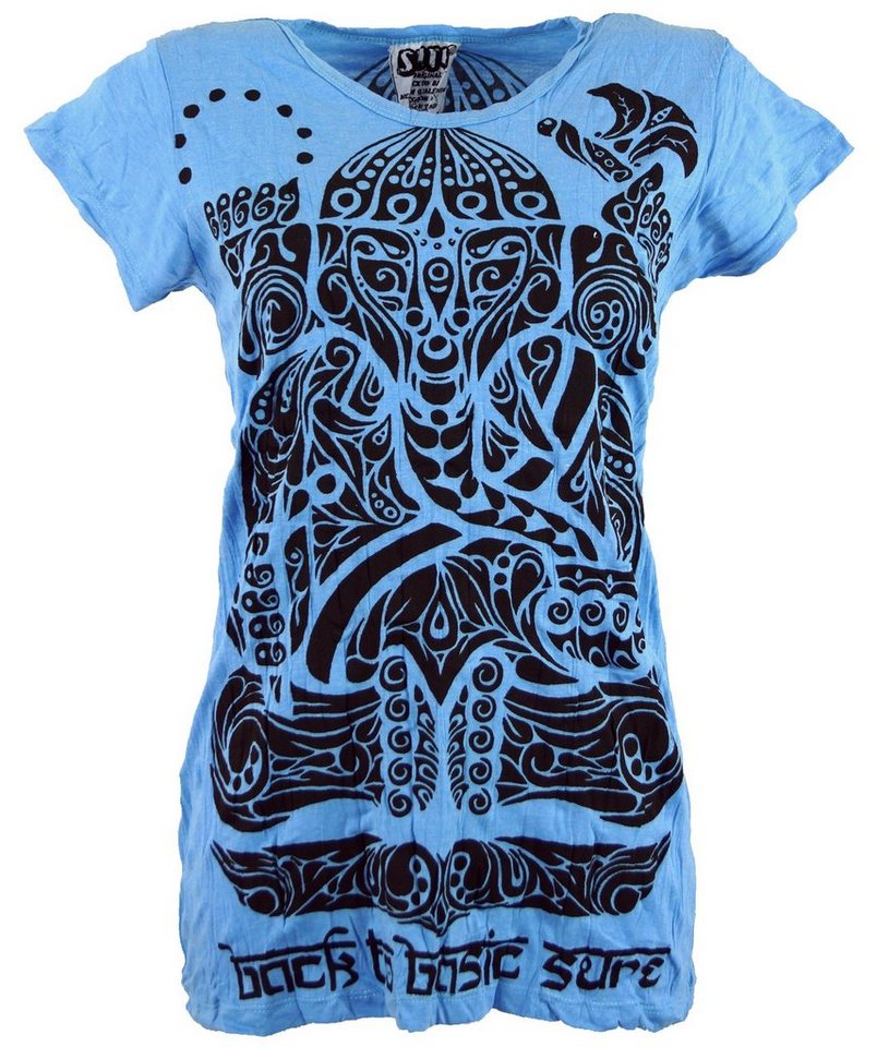 Guru-Shop T-Shirt Sure T-Shirt tribal Ganesh - hellblau Festival, Goa Style, alternative Bekleidung von Guru-Shop