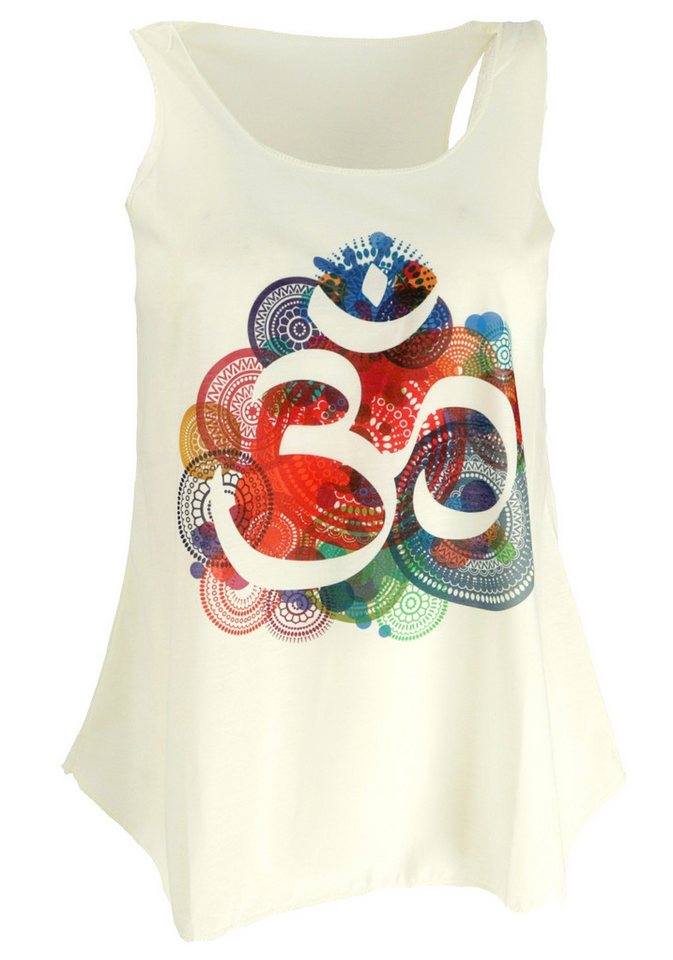 Guru-Shop T-Shirt Tanktop mit farbigem Ethnodruck - creme OM Hippie, alternative Bekleidung, Festival, Ethno Style von Guru-Shop