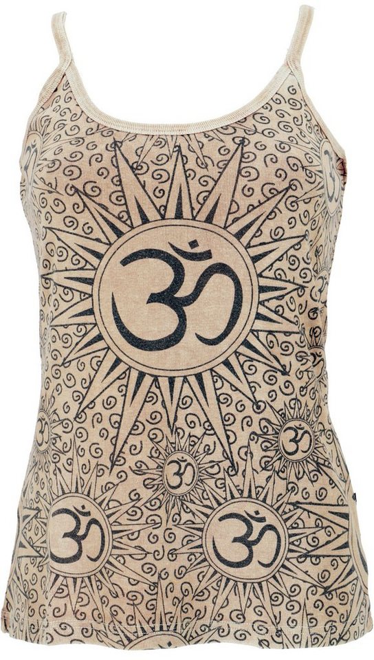 Guru-Shop T-Shirt Yoga Top Om, BohoTop, Goastyle Sommertop - beige Festival, Ethno Style, alternative Bekleidung von Guru-Shop