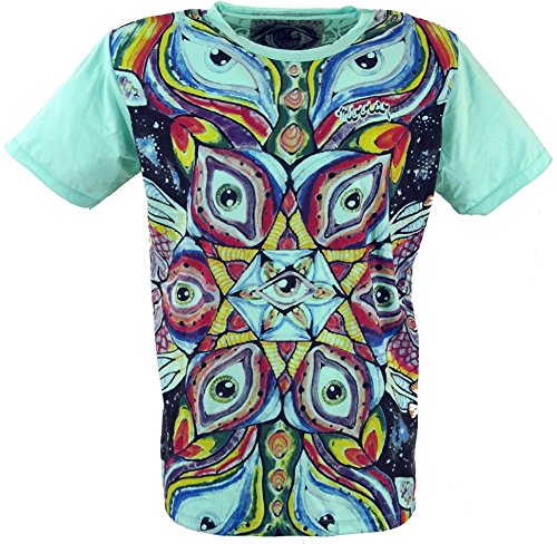 GURU SHOP Weed T-Shirt, Drittes Auge Mandala Aqua/bunt, Baumwolle, Size:XL von GURU SHOP