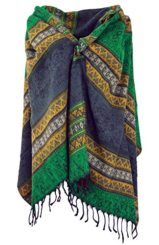 GURU SHOP Weicher Pashmina Schal/Stola, Schultertuch, Plaid, Herren/Damen, Inka Muster Grün, Synthetisch, Size:One Size, 200x90 cm von GURU SHOP