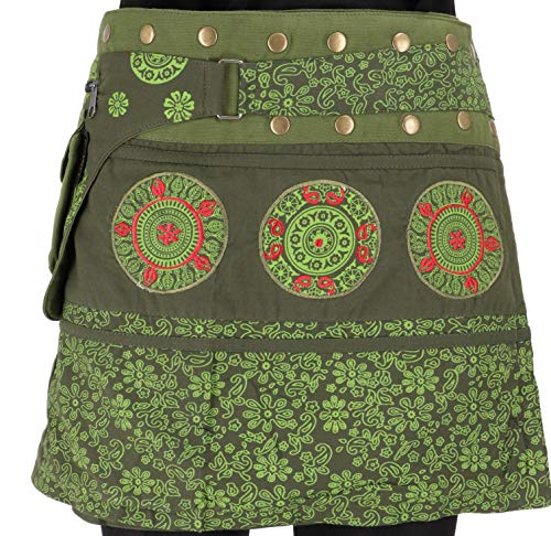 GURU SHOP Wickelrock, Kurzer Rock, Cacheur, Mandala Patchworkrock, Damen, Olivgrün, Baumwolle, Size:One Size von GURU SHOP