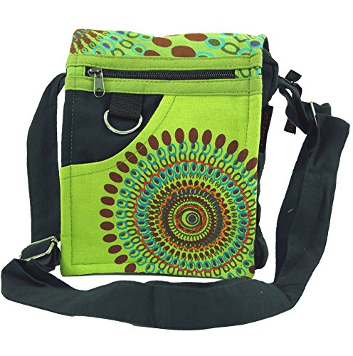 GURU SHOP Kleine Schultertasche, Hippie Tasche, Goa Tasche - Grün, Herren/Damen, Baumwolle, Size:One Size, 18x17x4 cm, Alternative Umhängetasche, Handtasche aus Stoff von GURU SHOP