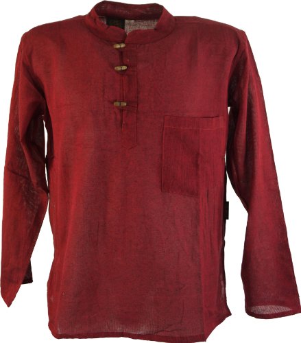 GURU SHOP Nepal Fischerhemd, Goa Hippie Hemd, Yogahemd, Freizeithemd, Weinrot, Baumwolle, Size:L von GURU SHOP