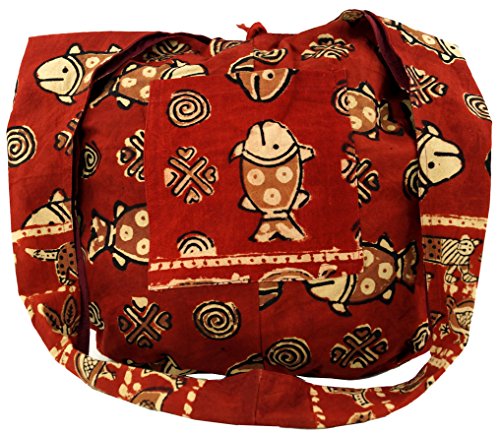 Sadhu Bag, Umhängetasche, Blockdruck Hippie Schultertasche, Schulterbeutel, Einkaufstasche, Herren/Damen, Rot, Baumwolle, Size:One Size, 35x49x30 cm, Alternative Umhängetasche, Handtasche aus Stoff von GURU SHOP