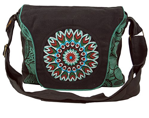 GURU SHOP Schultertasche, Hippie Tasche, Goa Tasche, Umhängetasche, Handtasche - Schwarz/blau, Herren/Damen, Baumwolle, Size:One Size, 22x28x6 cm, Alternative Umhängetasche, Handtasche aus Stoff von GURU SHOP