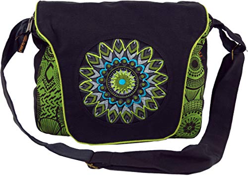 GURU SHOP Schultertasche, Hippie Tasche, Goa Tasche - Schwarz/grün, Herren/Damen, Baumwolle, Size:One Size, 22x28x6 cm, Alternative Umhängetasche, Handtasche aus Stoff von GURU SHOP