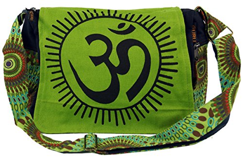 GURU SHOP Schultertasche, Hippie Tasche, Goa Tasche Om - Grün, Herren/Damen, Baumwolle, Size:One Size, 23x28x12 cm, Alternative Umhängetasche, Handtasche aus Stoff von GURU SHOP