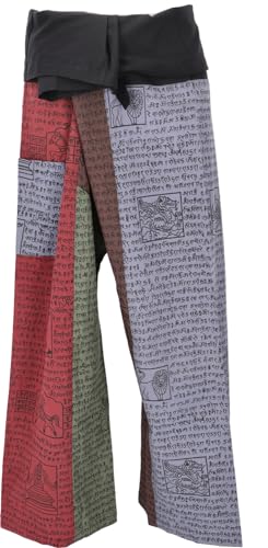 GURU SHOP Thai Fischerhose aus Fester Baumwolle, Patchwork Wickelhose, Yogahose, Unigröße - Bordeauxrot/bunt, Herren/Damen von GURU SHOP
