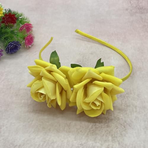 GuruEmbellish Haarband mit Rosenblüten für Hochzeit, Haarband (gelb) von GuruEmbellish