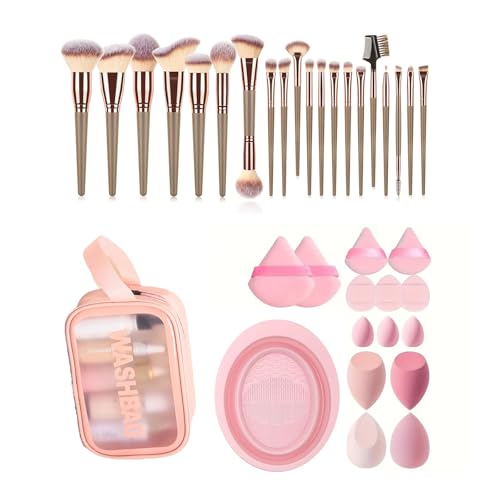 Gurxi 36 Stück Pinselset makeup Make up pinsel set Schminkpinsel set Brush set make up Kosmetikpinsel set 4 Produkte enthalten für Puder Foundation Lidschatten Concealer Eyeshadow Rosa Pinselset von Gurxi