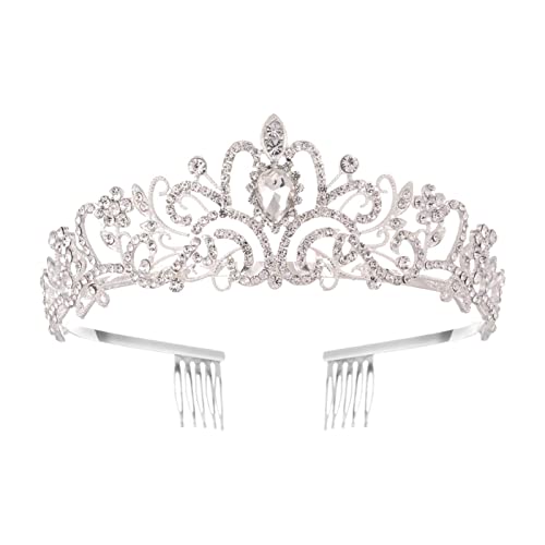 Tiara Hochzeit Diadem Für Braut Damen, Tiara Für Frauen Crystal Tiara Kristallkrone Mit Kämmen, Kristall Strass Krone Diademe Prinzessin Für Mädchen, Prinzessin Geburtstag Zubehör von Gusengo