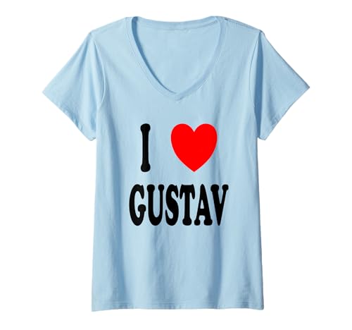 Damen Vorname Gustav I Love Gustav T-Shirt mit V-Ausschnitt Damen Vorname Gustav I Love Gustav T-Shirt mit V-Ausschnitt von Gustav First Name Family Gifts Co.
