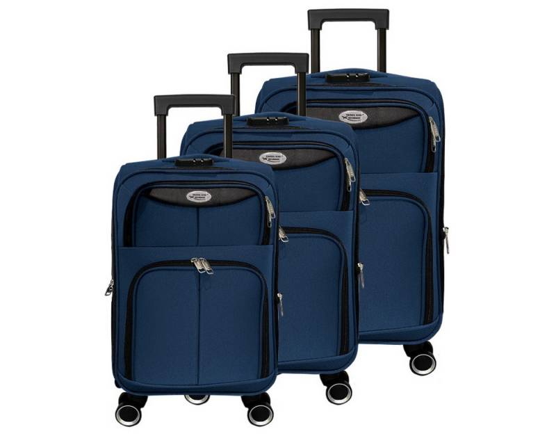 Gustav Voss Trolleyset Reisekofferset MYKONOS Reisekoffer-Set Trolley Reisetrolley, 4 Rollen, (Reisekofferset mit Leichtlauf-Rollen, 3 tlg., Softshell Kofferset), Teleskopgriff Zahlenschloss 360° Leichtlauf-Doppelrollen von Gustav Voss