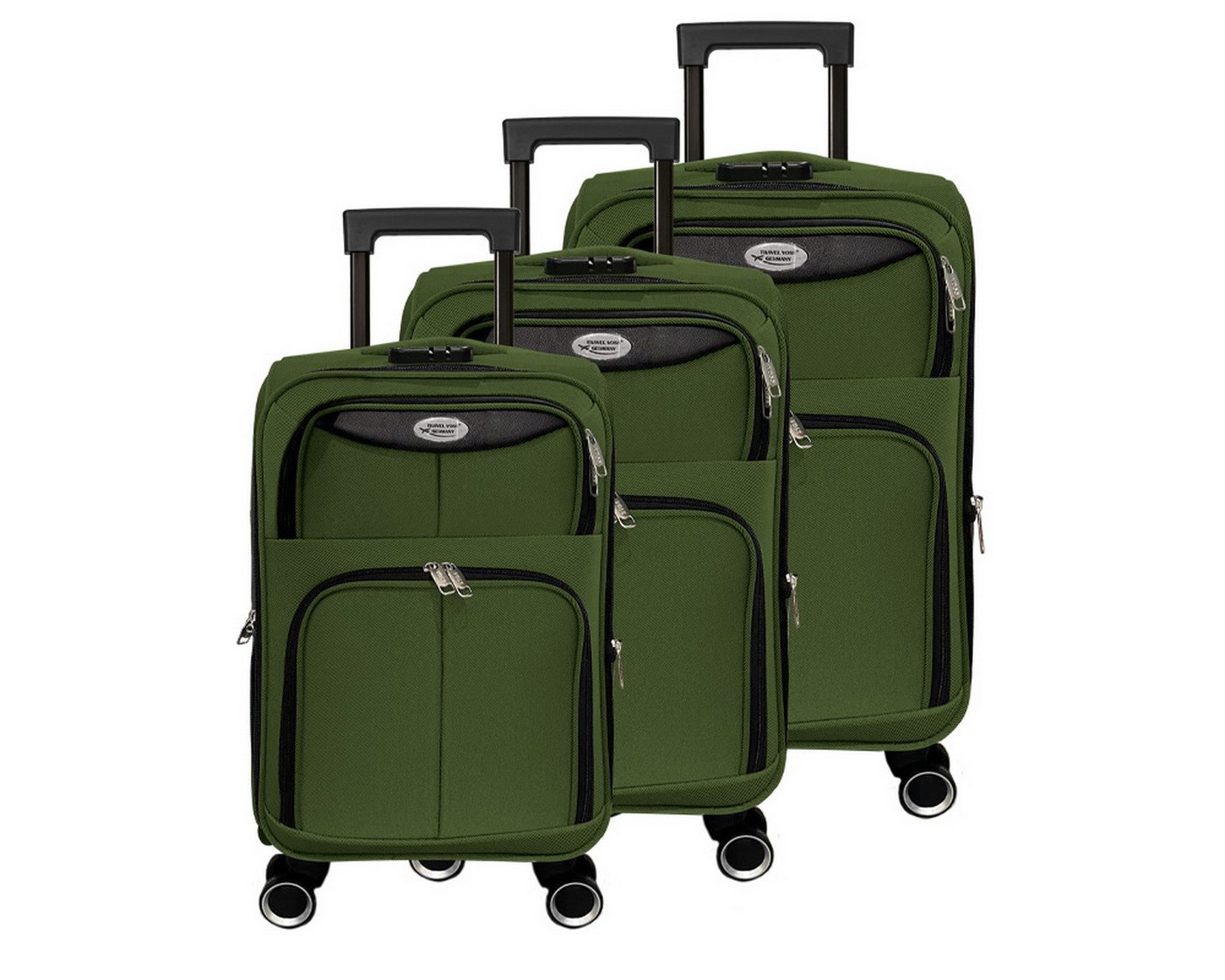 Gustav Voss Trolleyset Reisekofferset MYKONOS Reisekoffer-Set Trolley Reisetrolley, 4 Rollen, (Reisekofferset mit Leichtlauf-Rollen, 3 tlg., Softshell Kofferset), Teleskopgriff Zahlenschloss 360° Leichtlauf-Doppelrollen von Gustav Voss