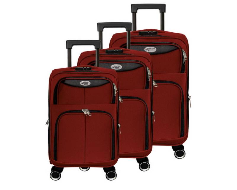 Gustav Voss Trolleyset Reisekofferset MYKONOS Reisekoffer-Set Trolley Reisetrolley, 4 Rollen, (Reisekofferset mit Leichtlauf-Rollen, 3 tlg., Softshell Kofferset), Teleskopgriff Zahlenschloss 360° Leichtlauf-Doppelrollen von Gustav Voss