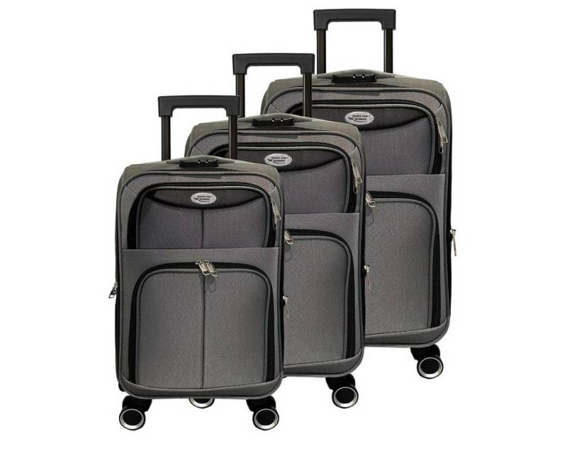 Gustav Voss Trolleyset Reisekofferset MYKONOS Reisekoffer-Set Trolley Reisetrolley, 4 Rollen, (Reisekofferset mit Leichtlauf-Rollen, 3 tlg., Softshell Kofferset), Teleskopgriff Zahlenschloss 360° Leichtlauf-Doppelrollen von Gustav Voss